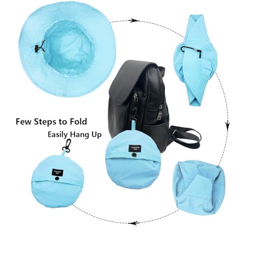 woogwin Waterproof Bucket Rain Hat with Chin Strap Quick Dry Packable Boonie Sun Hat Safari Hat UV Protection - color: Skyblue