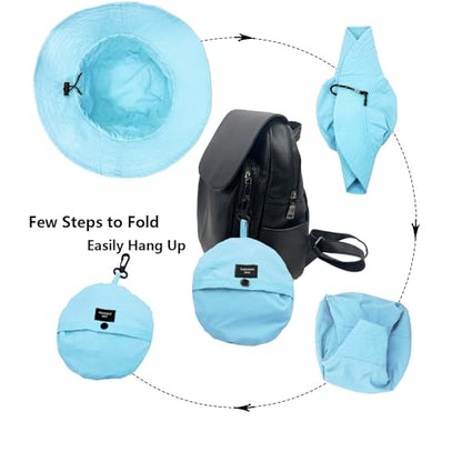 woogwin Waterproof Bucket Rain Hat with Chin Strap Quick Dry Packable Boonie Sun Hat Safari Hat UV Protection - color: Skyblue
