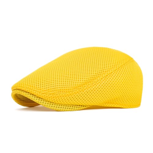 meioro Men's Mesh Flat Cap Summer Breathable Newsboy Hats Beret Ivy Cap Gatsby Irish Cabbie Driving Hat Full Head Wrap - color: Yellow
