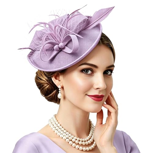 Kentucky Fascinators Hats for Women, Vintage Tea Party Hat for Stylish Church Derby Wedding Cocktail Party Headwear - color: Light Purple