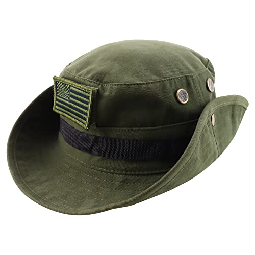 Armycrew Military American Flag Hook and Loop Patch Boonie Cap with Chin Strap - color: Odg