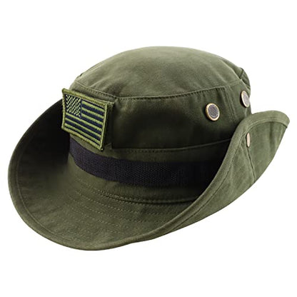 Armycrew Military American Flag Hook and Loop Patch Boonie Cap with Chin Strap - color: Odg