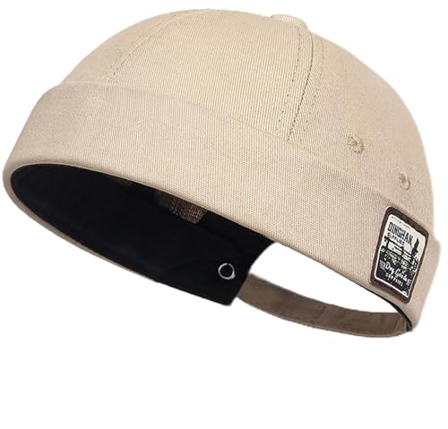 DIYDECAL Brimless Docker Cap,Skullcap Beanie, Retro Sailor Hat for Mens Womens - color: Beige