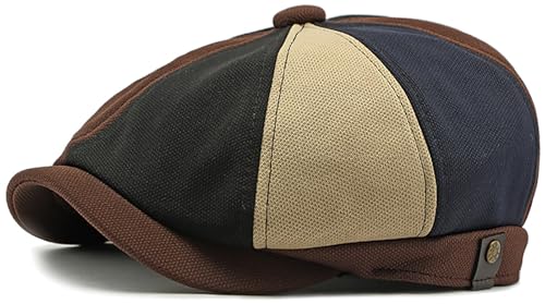 Men's 8 Panel Newsboy Cap Vintage Peaked Cap Adjustable Flat Cap Irish Cabbie Ivy Driving Hunting Hat - color: Color-blocking