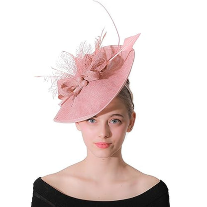 GIBZ Women's Wide Brim Fascinator Elegant Tea Party Headband - color: Light Red