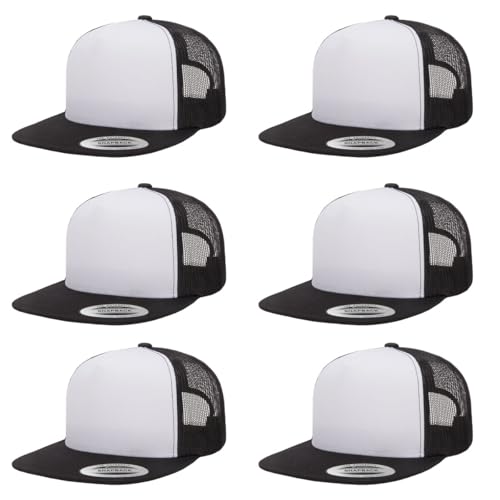 Yupoong 5-Panel YP Classic Trucker Cap | High Profile Flat Visor Snapback - color: Black/White/Black