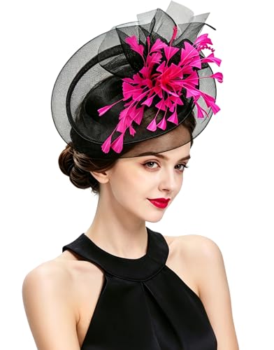 Z&X Sinamay Fascinator Hat Floral Feather Pillbox Derby Hats for Women Wedding Tea Party with Headband Clip - color: 003 Black