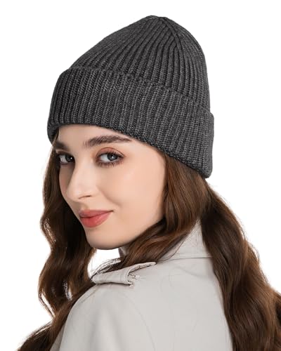Wool Beanie for Men Women, Seamless Knit Cuffed Warm Winter Hats - color: 1pcs-dark Gray