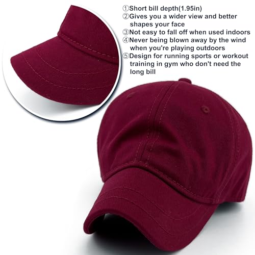 Loneshark Short Brim Baseball Cap for Running Small Bill Umpire Hat - color: Claret