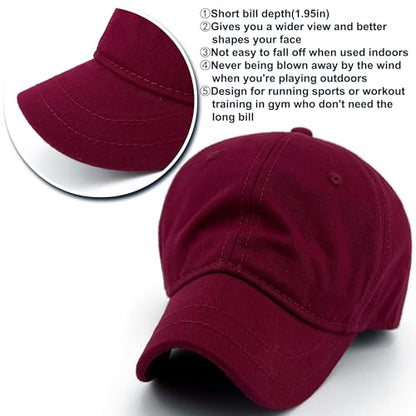 Loneshark Short Brim Baseball Cap for Running Small Bill Umpire Hat - color: Claret