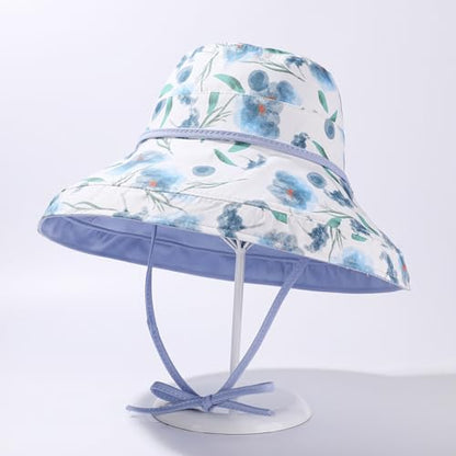 HUAMULAN Women Wide Brim Reversible Sun Hat Summer Beach Fishing Bucket - color: Lightblue Floral