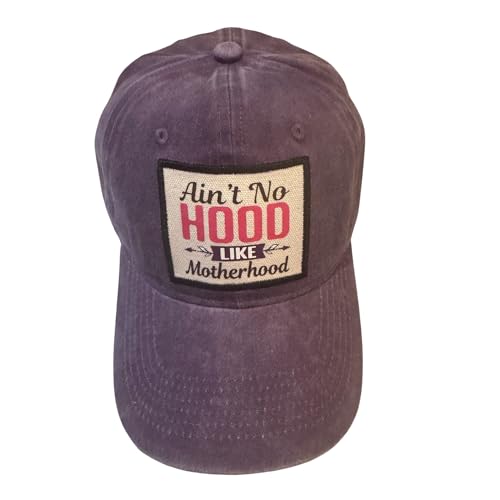 Popfizzy Funny Hats for Men and Women, Fun Adult Baseball Cap, Funny Birthday Gifts for Women and Men, Cool Dad Hat Gift Idea - color: No Hood Like Motherhood (Purple)