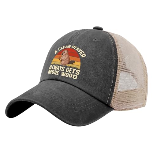 A Clean Beaver Always Gets More Wood Trucker Hats - Women's & Men's Funny Dad Hats - Perfect Birthday Gifts - color: Black