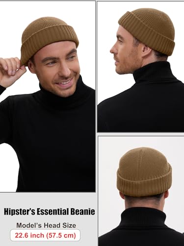 Wool Short Fisherman Beanie for Men Women Double Cuffed Skull Caps - color: 1pcs-light Coffee