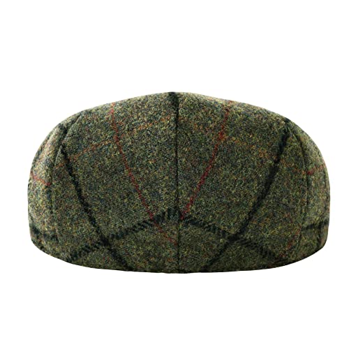 FEINION Men's Wool Tweed Newsboy Ivy Cap Gatsby Golf Flat Hat - color: Plaid Light Green, size: 7 3/4