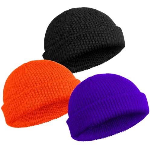 SATINIOR 4 Pieces Trawler Beanie Watch Hat Roll up Edge Skullcap Fisherman Beanie Unisex - color: Black, Purple, Orange, size: One Size