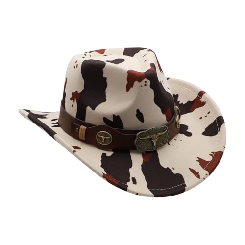Western Cowboy Hat for Men Cowgirl Hat for Women Unisex Wide Brim Felt Fedora Hats Classic Cowboy Hats - color: Cowprint