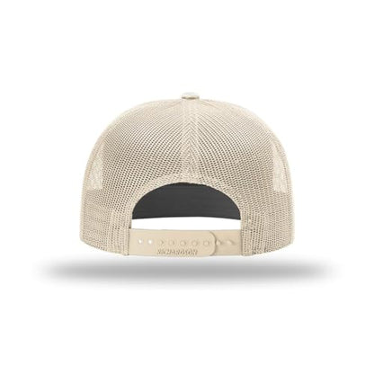 Richardson 168 Hi-Pro 7 Panel Adjustable Snapback Trucker Mesh Back Cap - color: Harvest Duck Camo/Sandstone