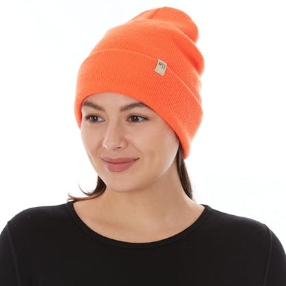 100% Merino Wool - Midweight Everyday Knit Cuff Beanie - Warm Winter Hat - color: Blaze Orange
