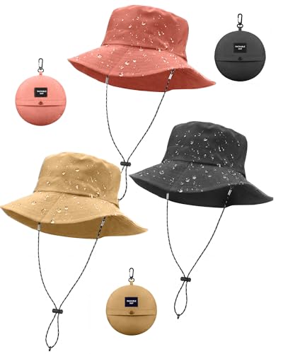 3pcs Waterproof Bucket Hat for Men Women, Foldable Sun Hat with Wide Brim UV Protection for Hiking