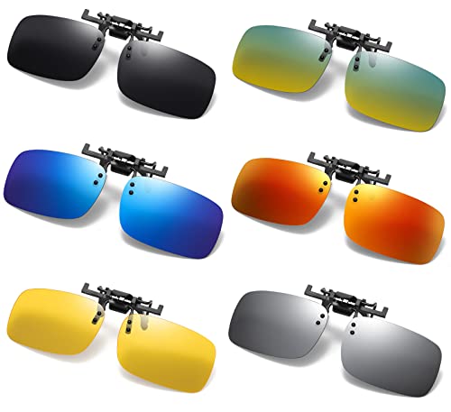 Clip on Flip up Polarized Lens For Prescription Glasses UV Protection Sunglasses (Clear lenses not Polarized) - color: 2n44 6pack Mixcolora