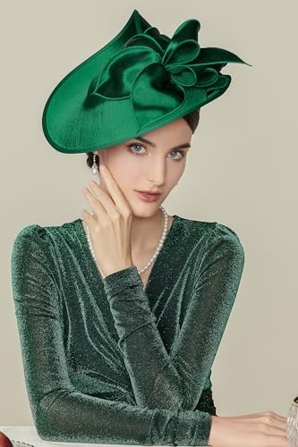 BABEYOND Derby Fascinators Hats for Women Wide Brim Tea Party Flower Hat - color: Dark Green