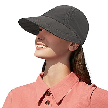 CLAPE Wide Brim Visor Hat Golf Visor Cap Packable Beach Hat Sun Protection Hat for Beach Garden Tennis Running Sunshade Hat - color: C-dwh01-black