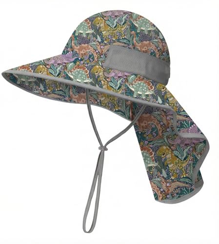 icolor Kids Sun Hat UPF50+ Sun Protection Bucket Hat Toddler Summer Beach Play Hats with Neck Flap for Girl Boy Ages 3~10 - color: Forest Dino