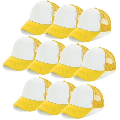 Ultrafun 10 Pack Trucker Hat Mesh Sublimation Blank Hats Adjustable Baseball Caps Hats for Men Women - color: Yellow White