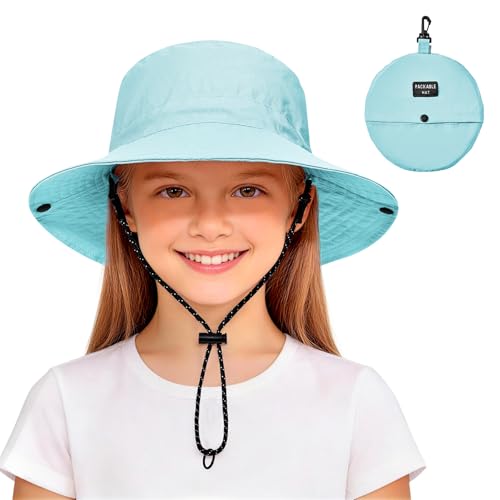 Zando Packable Kids Sun Hat UPF 50+ Girls Boys Beach Bucket Hat Summer - color: Light Blue, size: 8-12 Years