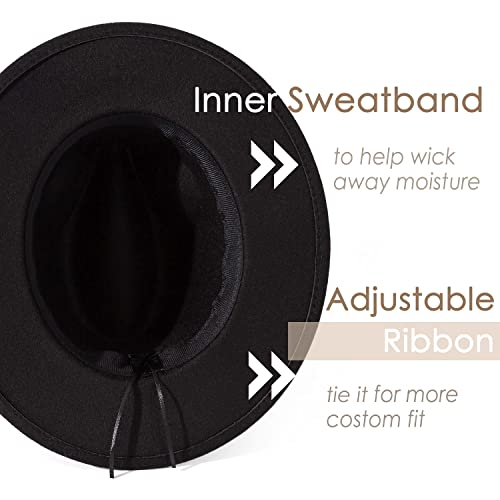 Lisianthus Women Classic Felt Fedora Wide Brim Hat with Belt Buckle - color: R Brown Belt-black