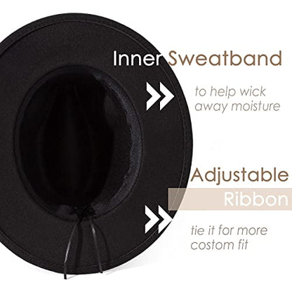 Lisianthus Women Classic Felt Fedora Wide Brim Hat with Belt Buckle - color: Black
