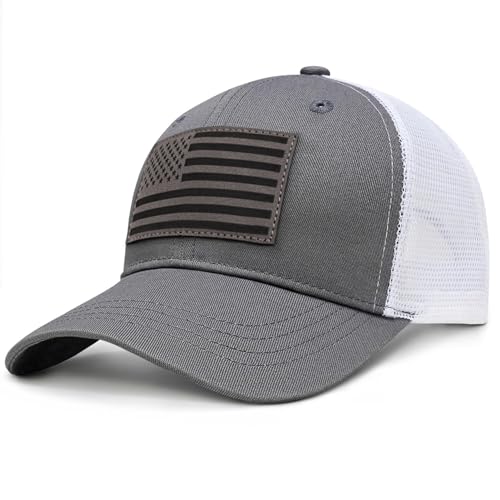American Flag Trucker Hat - Snapback Hats for Men Women Baseball Cap - Breathable Mesh & Adjustable Fit for Casual Wear - color: Carbon Grey-1