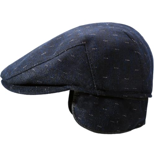 Men's Newsboy Hat with Earflaps Flat Ivy Caps Irish Cabbie Cap - color: Blue Spot