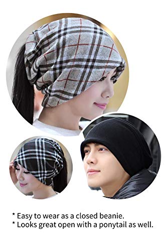 Jeelow Cotton Slouchy Open Top Beanie Hat 2 Pack - color: 2 Black
