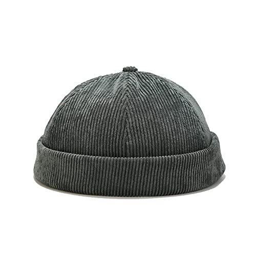 Stylish Corduroy No Brim Harbour Skull Cap with Strap - color: 99-green