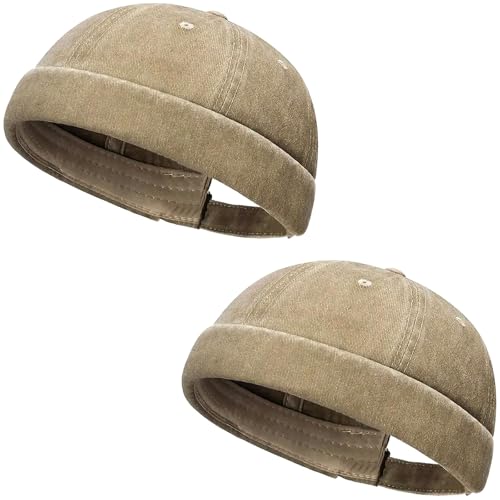 Initlove Docker Hat for Men Vintage Brimless Sailor Hat Beanie Cap - color: Khaki + Khaki