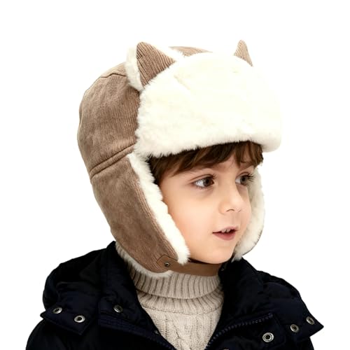 PURFUN Kids Fuzzy Faux Fur Trapper Hats with Cat Ear, Girls Boys Windproof Cozy Earflap Hats Ushanka Ski Caps for 3-8 Yrs - color: Brown