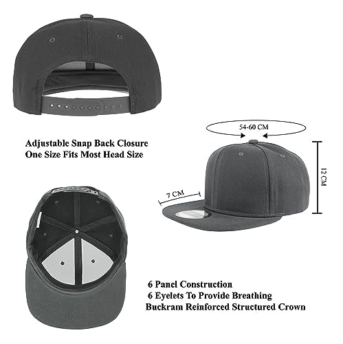 Gelante Plain Blank Flat Brim Adjustable Snapback Baseball Caps LOT 6 Pack - color: Dark Gray