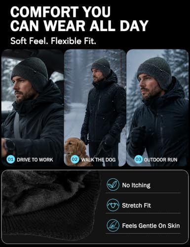 Durio Winter Beanie Hat with Earflap Windproof Knitted Cap - color: Khaki