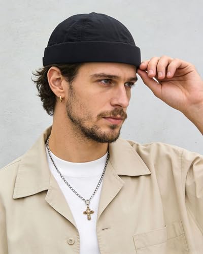 CLAPE Lightweight Breathable Brimless Cap Street Casual Versatile Summer Quick Dry Docker Cap No Brim Sailor Cap Leon Cap - color: Ct81-black