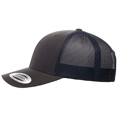 Yupoong Classic Mesh 6 Panel Retro Trucker Cap | Mid Profile Snapback - color: Charcoal/Navy