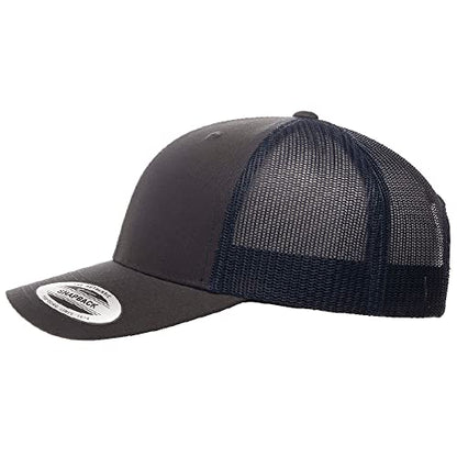 Yupoong Classic Mesh 6 Panel Retro Trucker Cap | Mid Profile Snapback - color: Charcoal/Navy