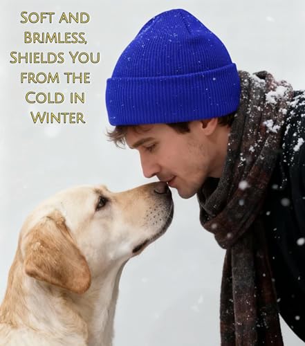 Beanie for Men and Women Beanie Hat Soft Winter Beanies Skull Caps Flanged Brimless Hat, Soft Plain Knit Hats - color: Dark Blue