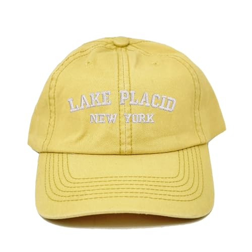 Lake Placid New York Embroidered Cotton Baseball Cap hat - color: Yellow