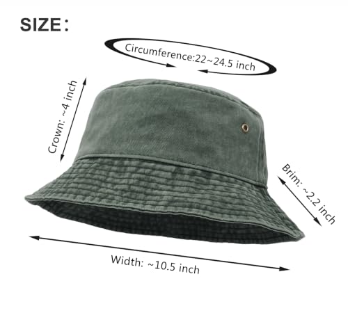Bucket Hat, Wide Brim Washed Denim Cotton Outdoor Sun Hat Flat Top Cap for Fishing Hiking Beach Sports - color: Army Green