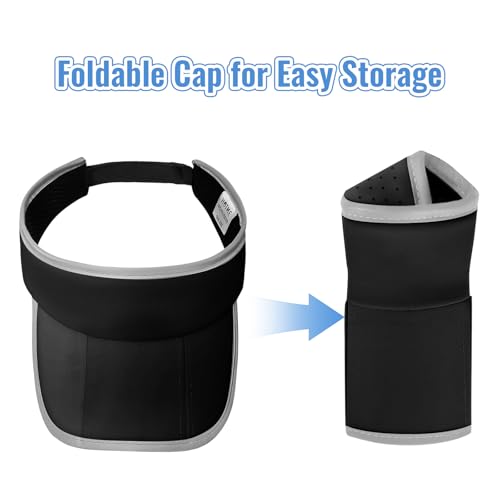 Foldable Sports Sun Visor Hat - Adjustable Running Golf Tennis Cap with Mesh&Reflective Design, Quick Drying for Men & Women - color: Black/Reflective