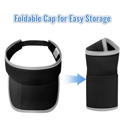 Foldable Sports Sun Visor Hat - Adjustable Running Golf Tennis Cap with Mesh&Reflective Design, Quick Drying for Men & Women - color: Black/Reflective