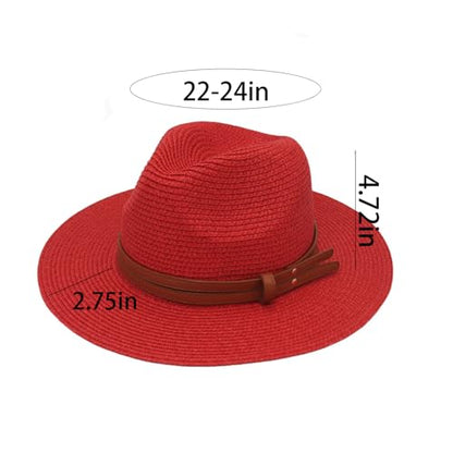 Sun Hat for Women Red Straw Summer Beach Sunhat Packable Foldable Wide Brim UPF 50+ UV Protection Bucket Garden hat
