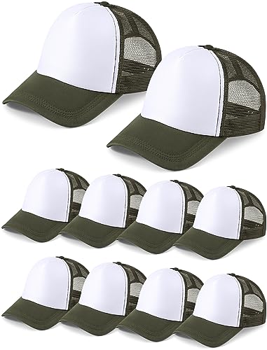 Tarpop 10 Pcs Sublimation Blank Trucker Hats Bulk - color: Army Green White